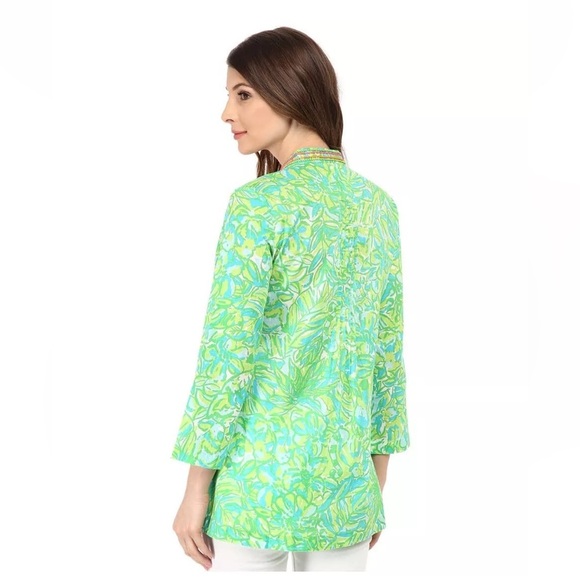 Lilly Pulitzer Sarasota Beaded Tunic Fresh Citrus Aqua Blue Lime Green size S - Picture 3 of 9